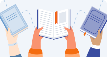 Illustration of hands holding open a book