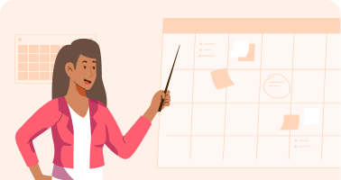 Illustration of a woman pointing to a calendar